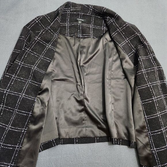 Torrid Crop Blazer Womens 3X Crepe Black Plaid Ruched Sleeve Open Front Witchy - Picture 5 of 12